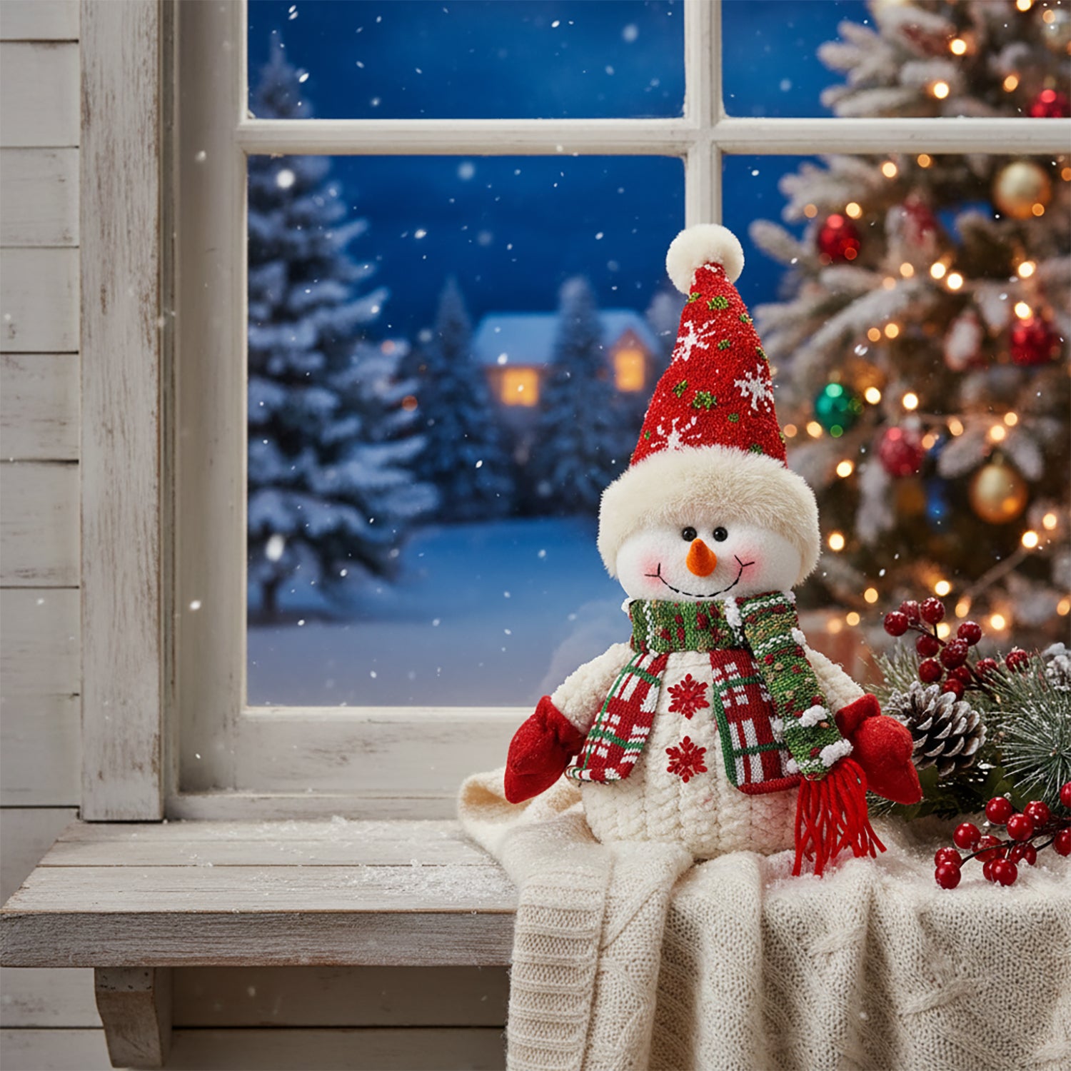 VESTIAMO CASA GRAN NATALE - Personaggio Natalizio in Tessuto Pupazzo Neve h40 cm